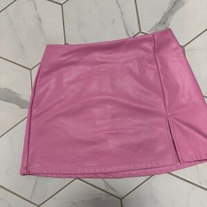 Altar’d State Pink Faux Leather Mini Skirt With Slit Medium
